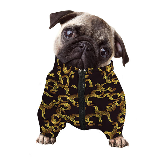 Gold Om Symbol Pattern Print Dog Zip Up Jacket