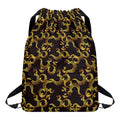 Gold Om Symbol Pattern Print Drawstring Backpack
