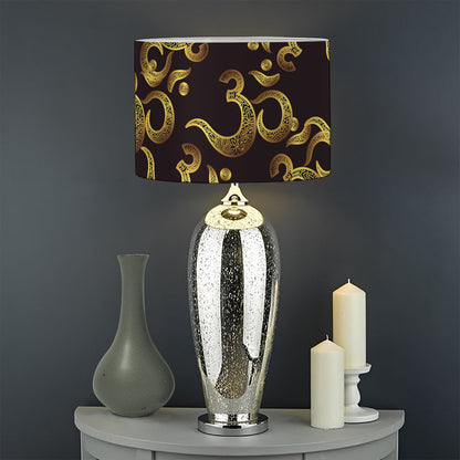 Gold Om Symbol Pattern Print Drum Lamp Shade