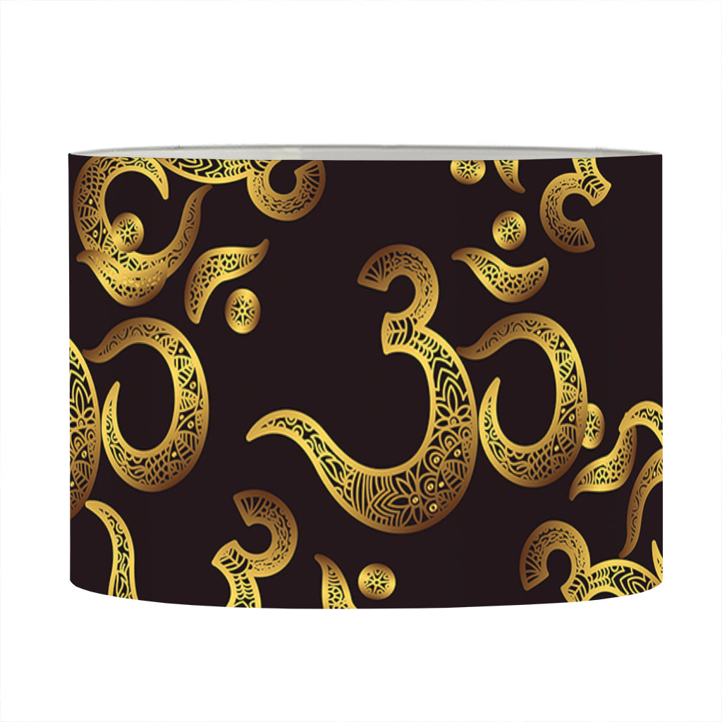 Gold Om Symbol Pattern Print Drum Lamp Shade