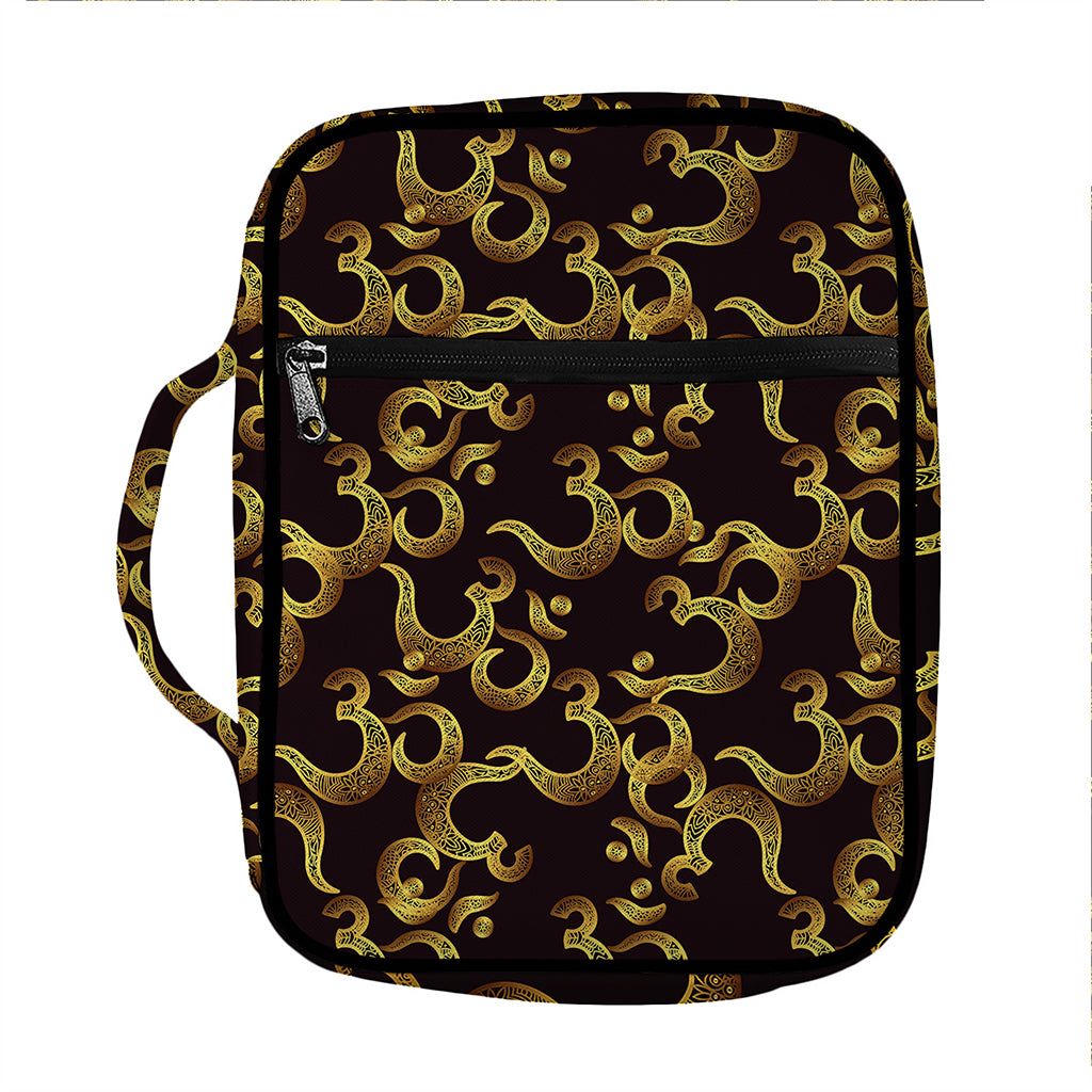 Gold Om Symbol Pattern Print Front Pocket Bible Bag