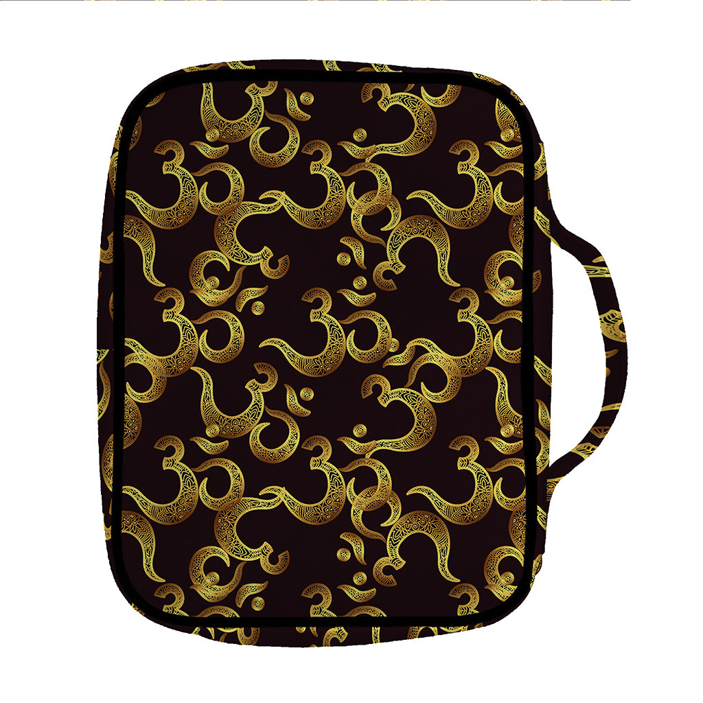 Gold Om Symbol Pattern Print Front Pocket Bible Bag