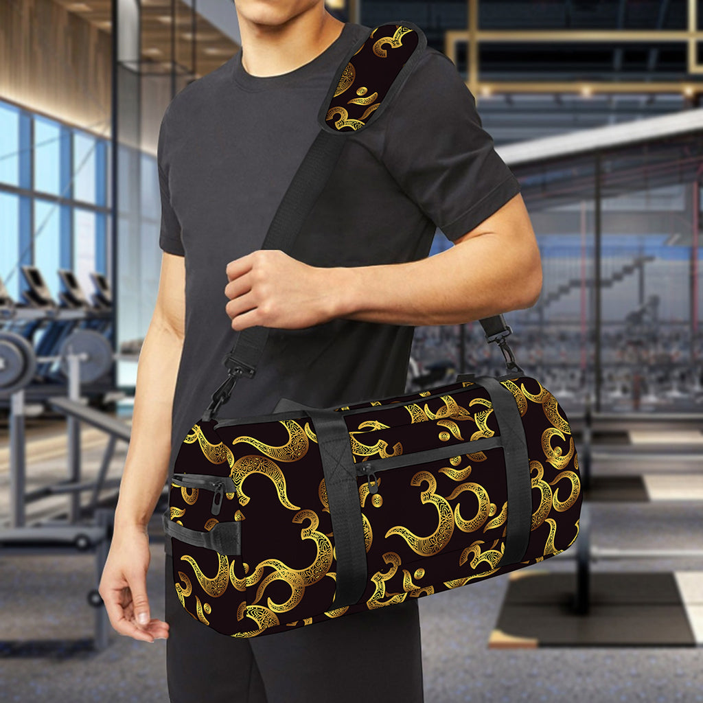 Gold Om Symbol Pattern Print Gym Bag