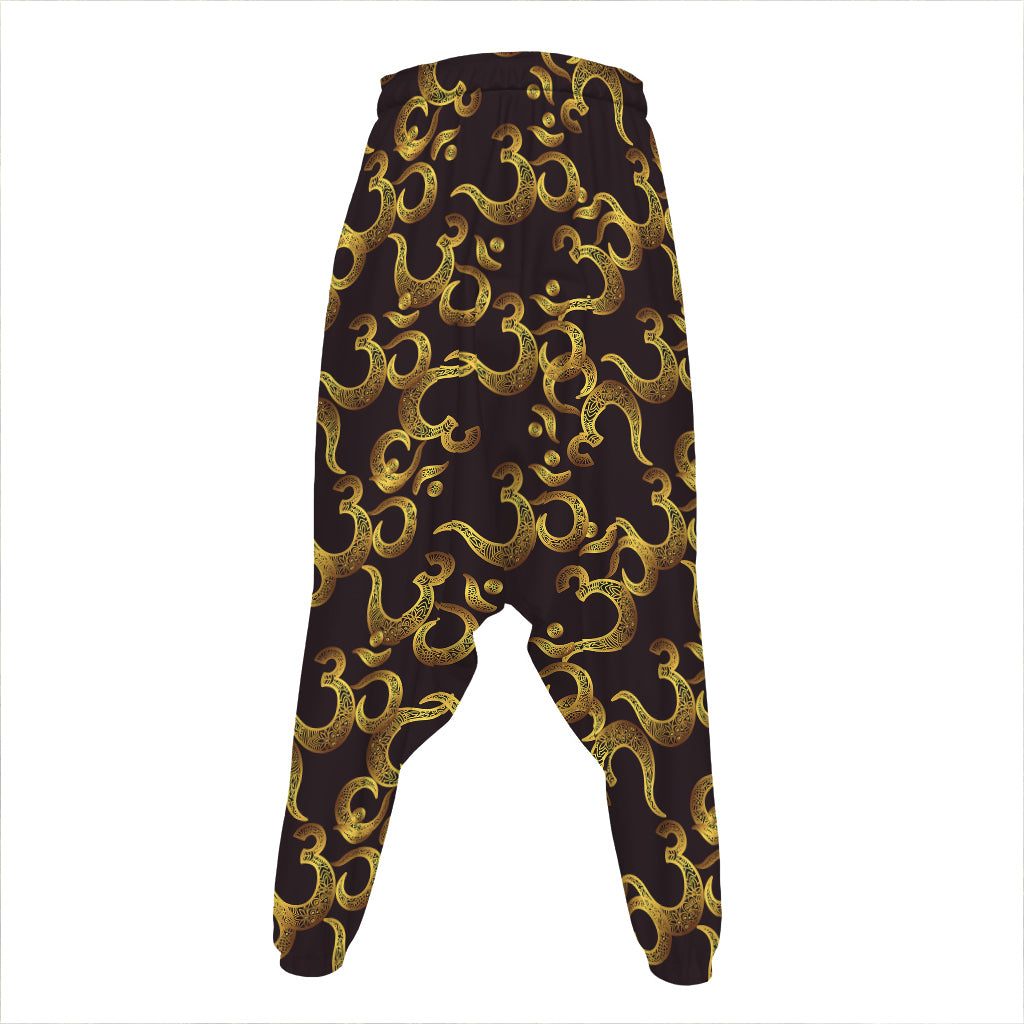 Gold Om Symbol Pattern Print Hammer Pants