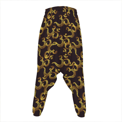 Gold Om Symbol Pattern Print Hammer Pants