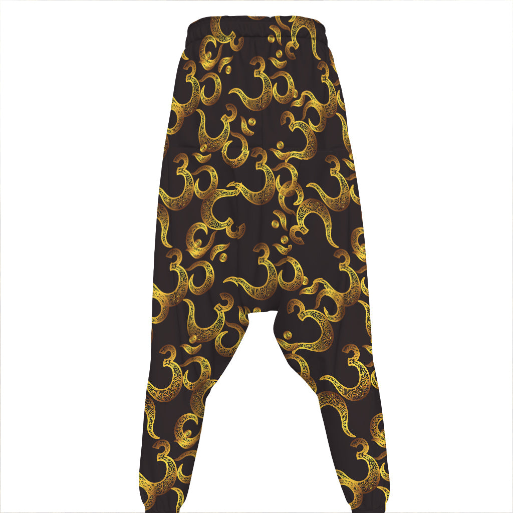 Gold Om Symbol Pattern Print Hammer Pants