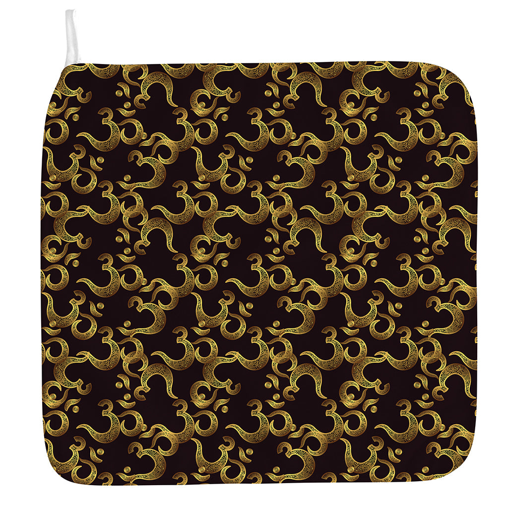 Gold Om Symbol Pattern Print Hand Towel