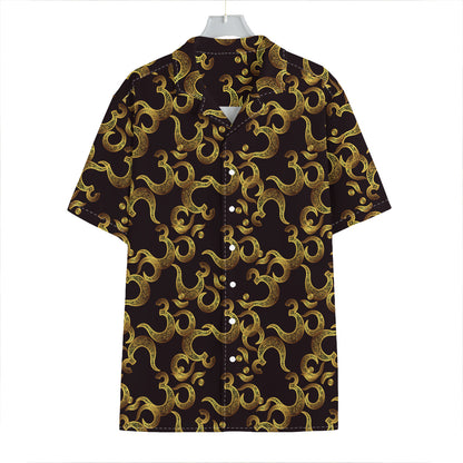 Gold Om Symbol Pattern Print Hawaiian Shirt