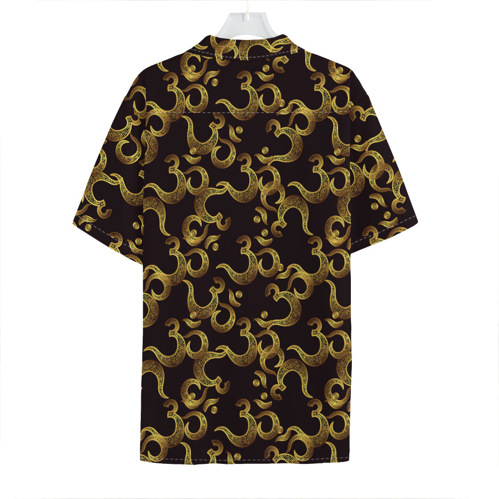 Gold Om Symbol Pattern Print Hawaiian Shirt