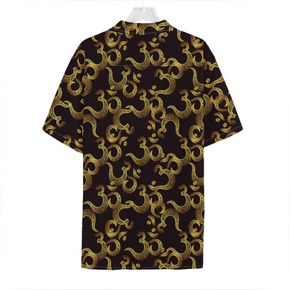 Gold Om Symbol Pattern Print Hawaiian Shirt