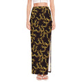 Gold Om Symbol Pattern Print High Slit Maxi Skirt