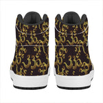 Gold Om Symbol Pattern Print High Top Leather Sneakers