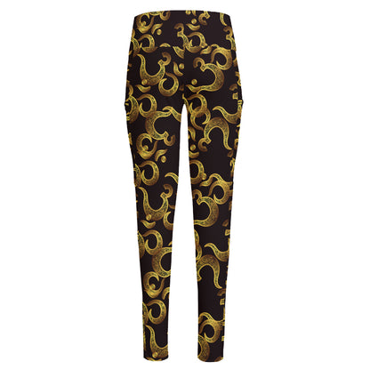 Gold Om Symbol Pattern Print High-Waisted Pocket Leggings