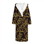 Gold Om Symbol Pattern Print Hooded Bathrobe