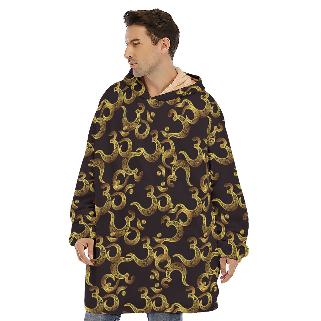 Gold Om Symbol Pattern Print Hoodie Blanket