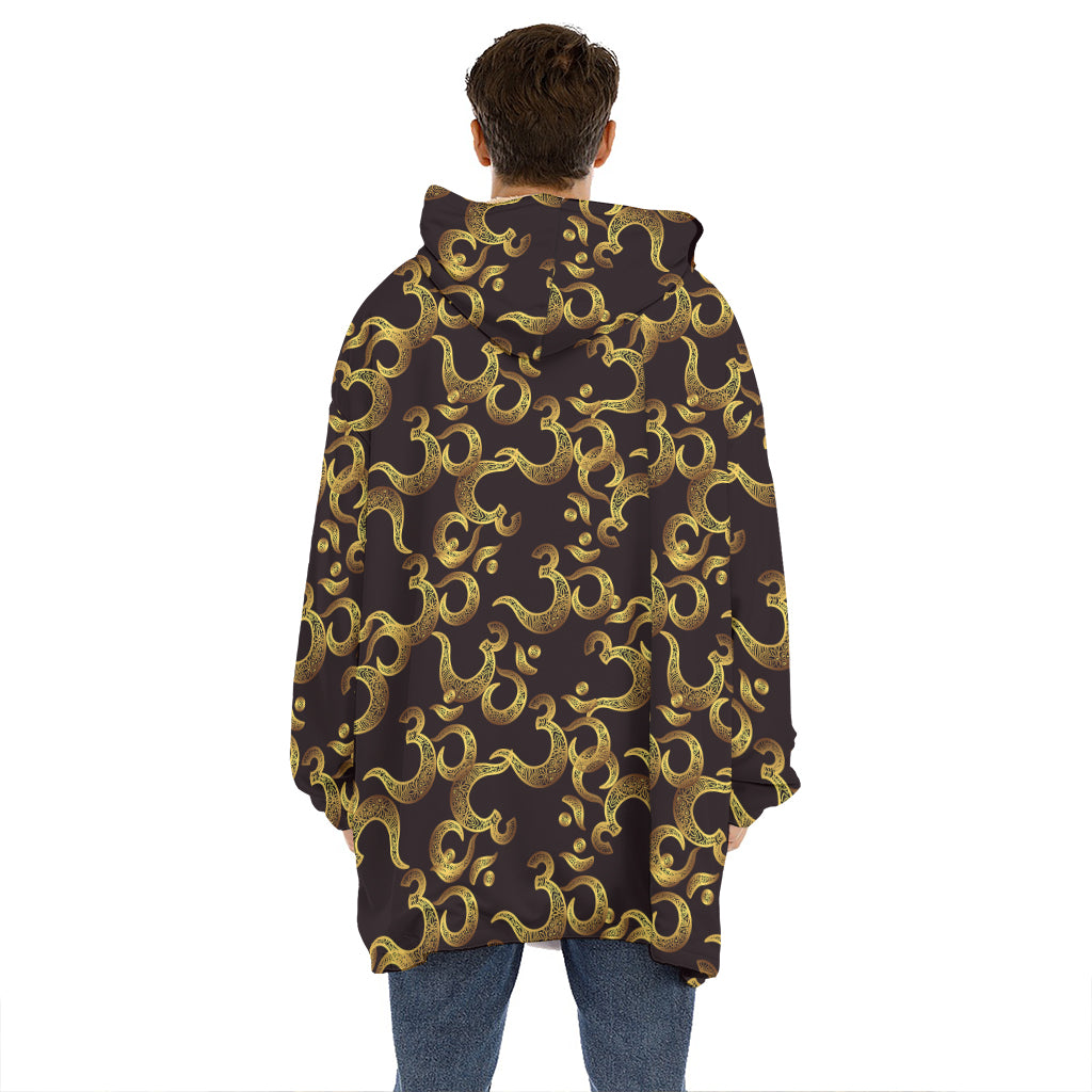 Gold Om Symbol Pattern Print Hoodie Blanket