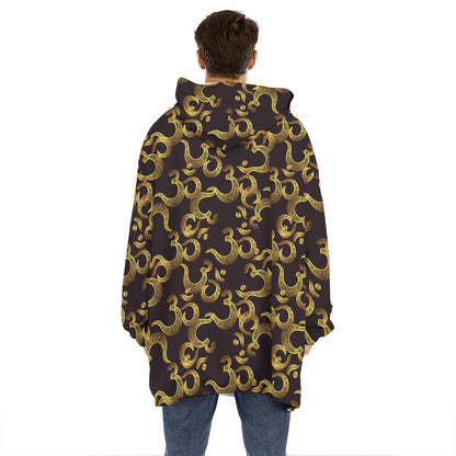 Gold Om Symbol Pattern Print Hoodie Blanket