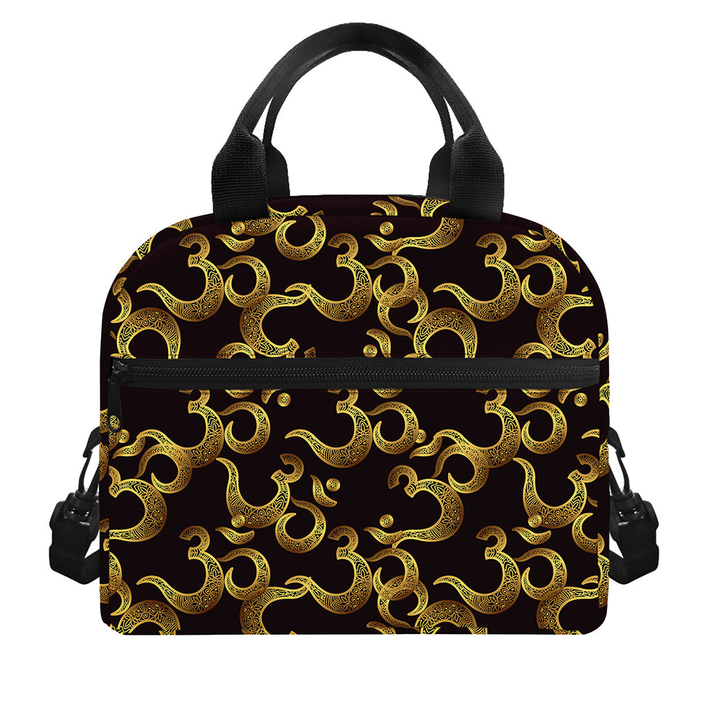 Gold Om Symbol Pattern Print Insulated Lunch Bag