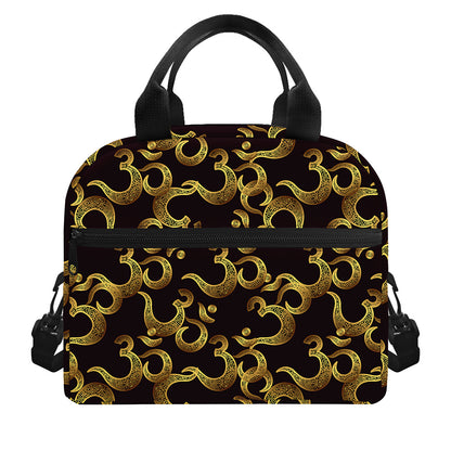 Gold Om Symbol Pattern Print Insulated Lunch Bag