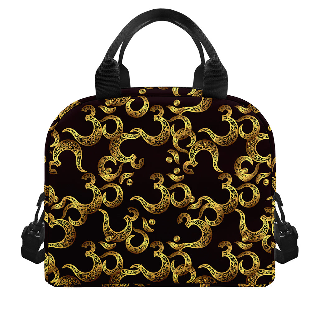 Gold Om Symbol Pattern Print Insulated Lunch Bag