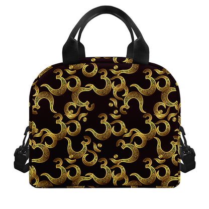 Gold Om Symbol Pattern Print Insulated Lunch Bag