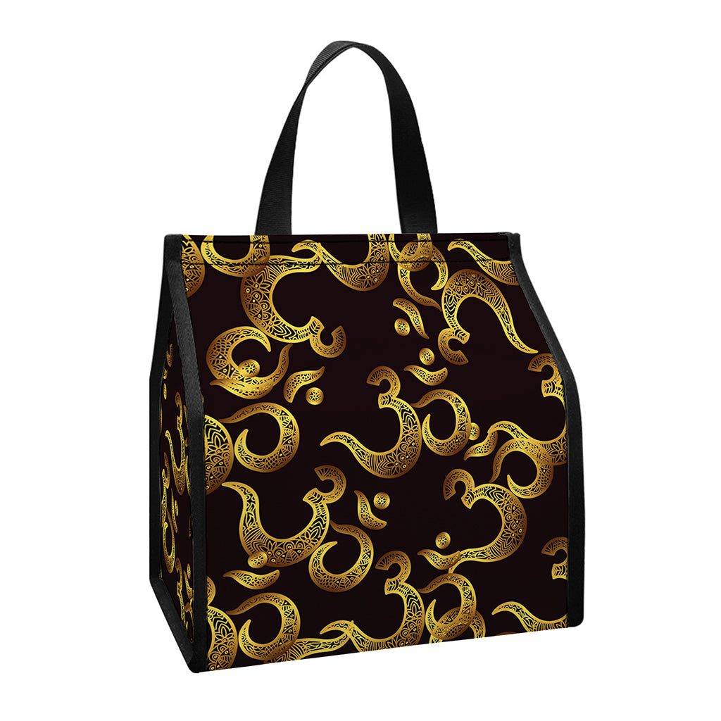Gold Om Symbol Pattern Print Insulated Lunch Tote