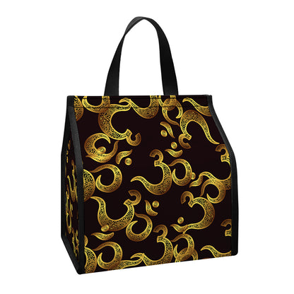 Gold Om Symbol Pattern Print Insulated Lunch Tote