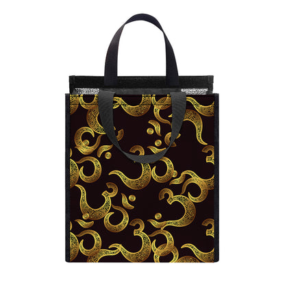 Gold Om Symbol Pattern Print Insulated Lunch Tote