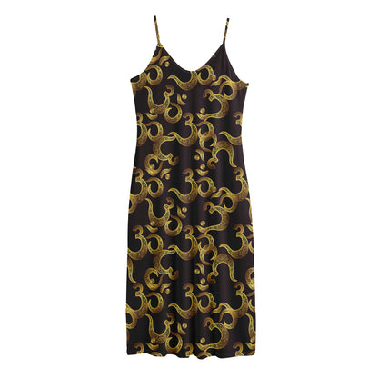 Gold Om Symbol Pattern Print Jersey Midi Cami Dress
