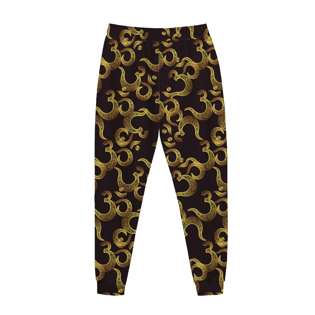 Gold Om Symbol Pattern Print Jogger Pants
