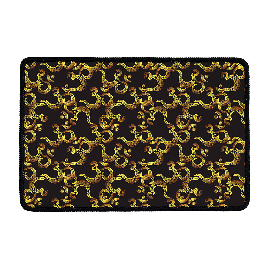 Gold Om Symbol Pattern Print Kitchen Mat