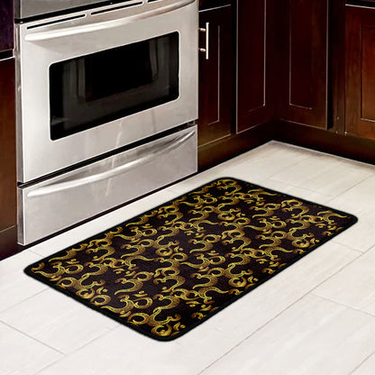 Gold Om Symbol Pattern Print Kitchen Mat