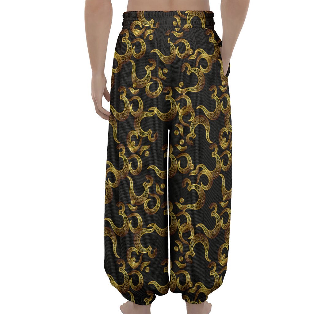 Gold Om Symbol Pattern Print Lantern Pants