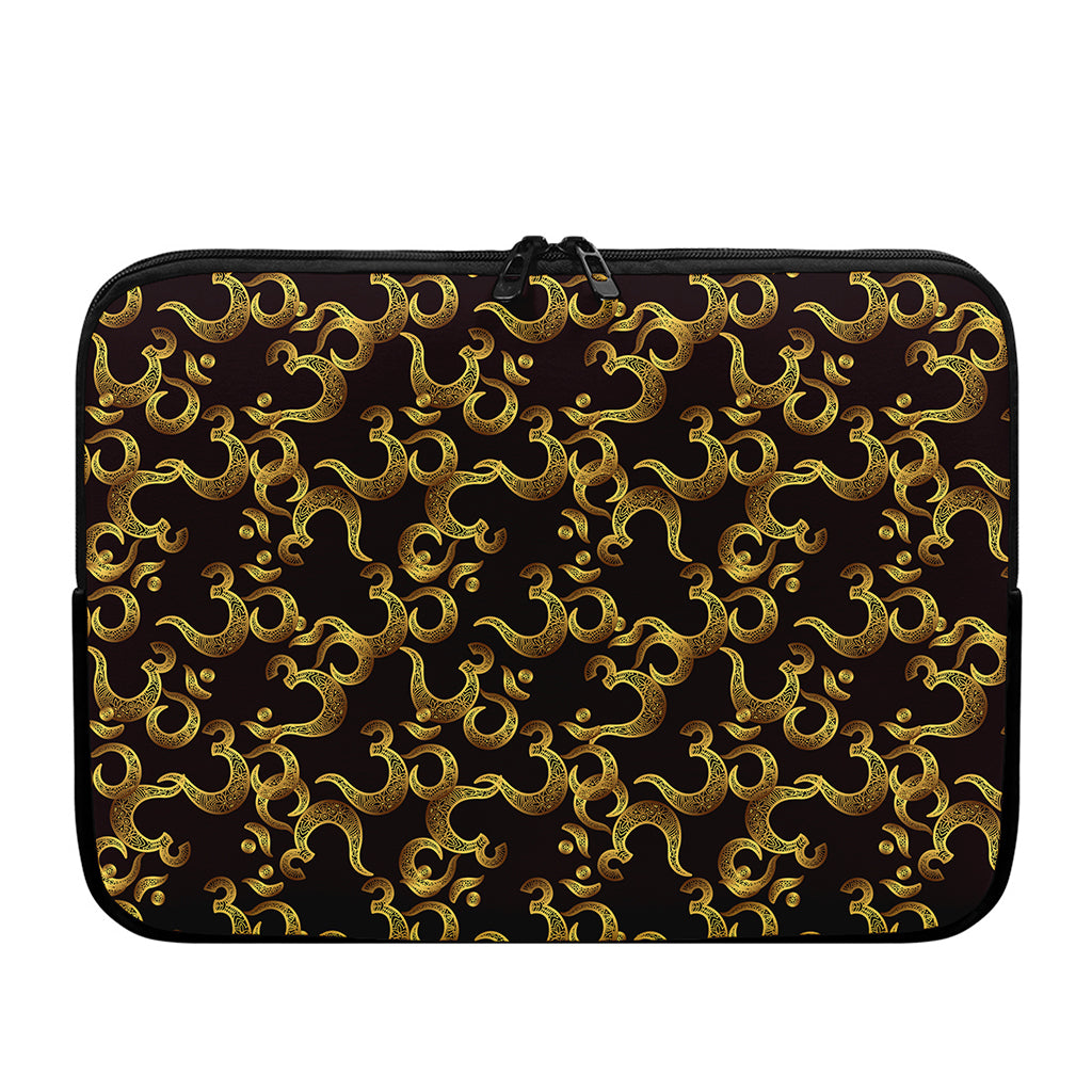 Gold Om Symbol Pattern Print Laptop Sleeve