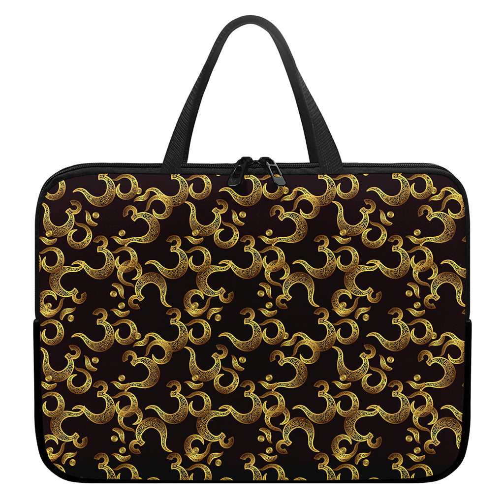 Gold Om Symbol Pattern Print Laptop Sleeve With Handle
