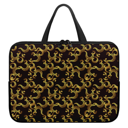 Gold Om Symbol Pattern Print Laptop Sleeve With Handle