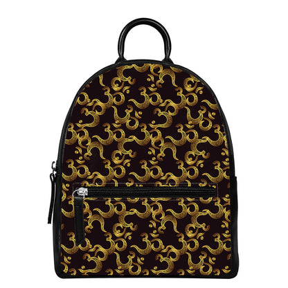 Gold Om Symbol Pattern Print Leather Backpack