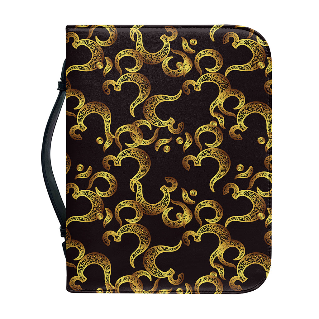 Gold Om Symbol Pattern Print Leather Bible Cover