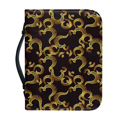 Gold Om Symbol Pattern Print Leather Bible Cover
