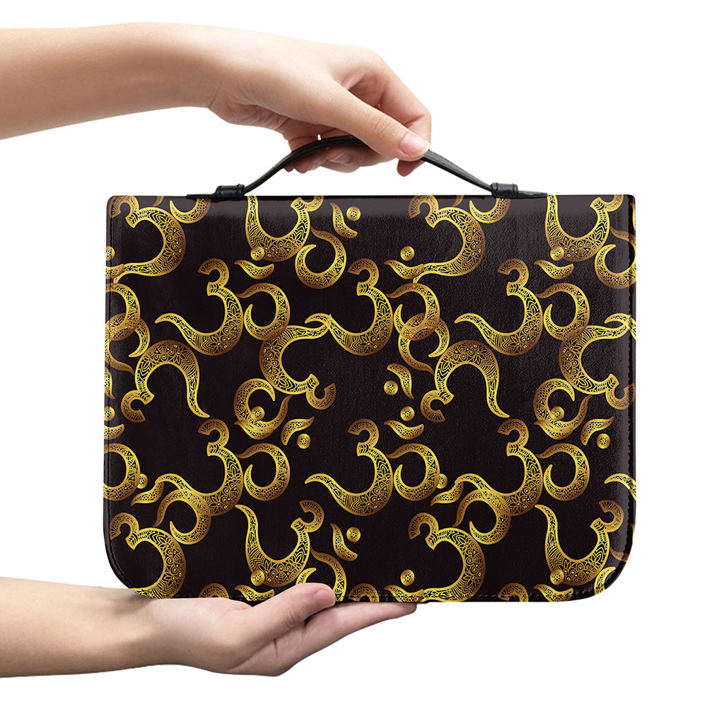 Gold Om Symbol Pattern Print Leather Bible Cover