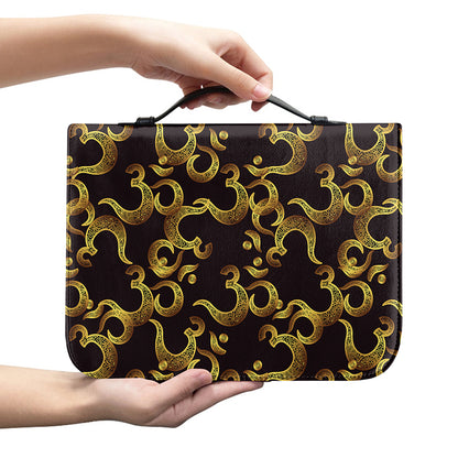 Gold Om Symbol Pattern Print Leather Bible Cover