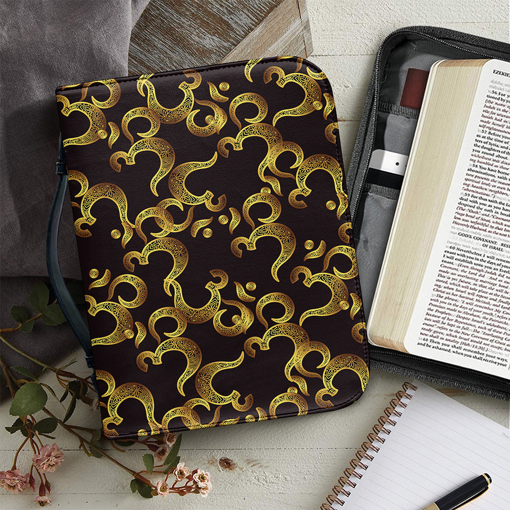 Gold Om Symbol Pattern Print Leather Bible Cover