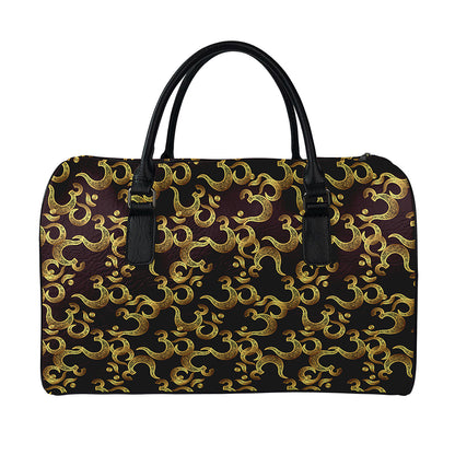 Gold Om Symbol Pattern Print Leather Duffle Bag