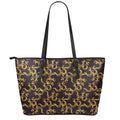 Gold Om Symbol Pattern Print Leather Tote Bag With Zipper