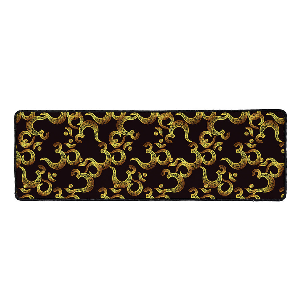 Gold Om Symbol Pattern Print Long Kitchen Mat