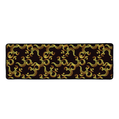 Gold Om Symbol Pattern Print Long Kitchen Mat