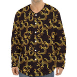 Gold Om Symbol Pattern Print Long Sleeve Baseball Jersey