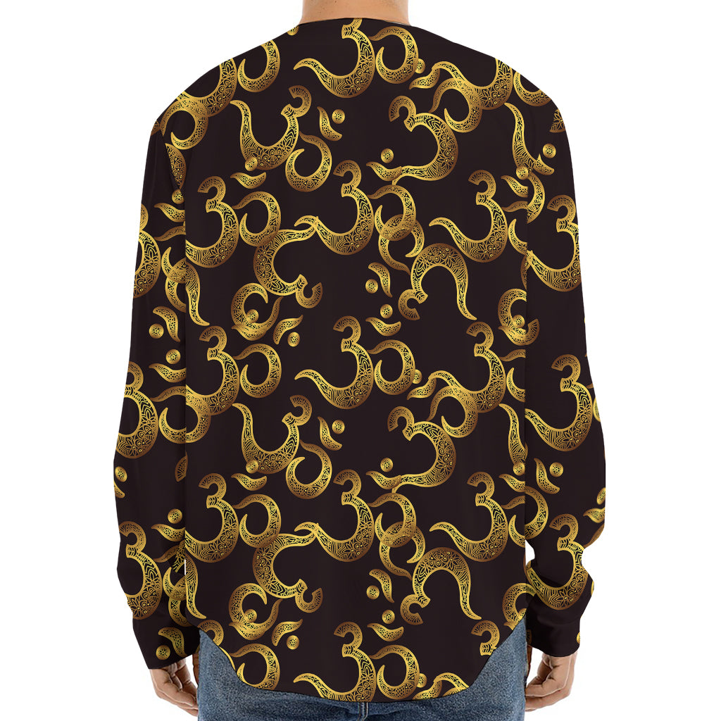 Gold Om Symbol Pattern Print Long Sleeve Baseball Jersey