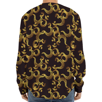 Gold Om Symbol Pattern Print Long Sleeve Baseball Jersey