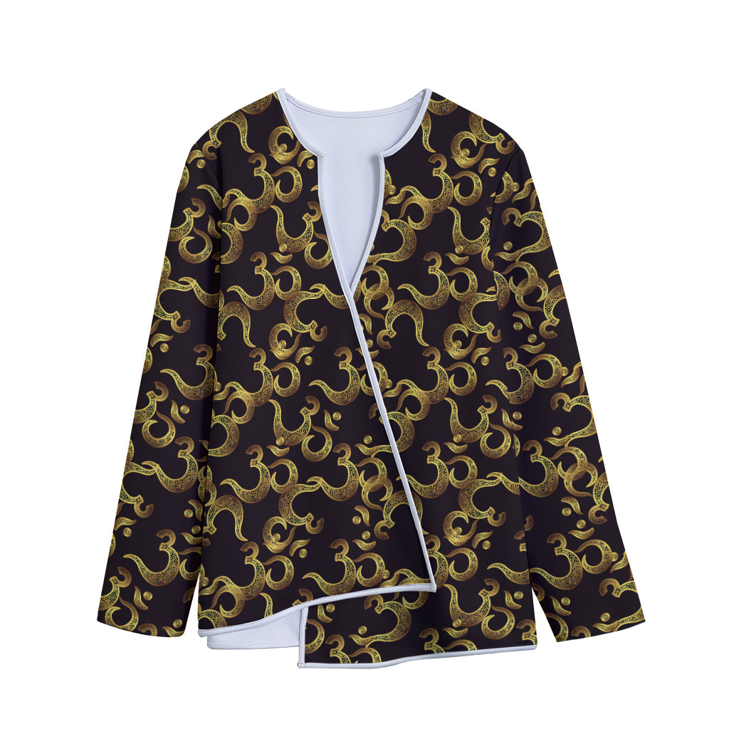 Gold Om Symbol Pattern Print Long Sleeve Short Coat